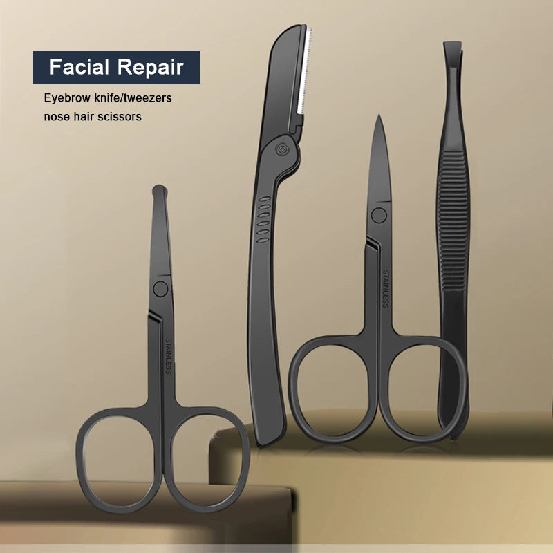 طقم مانيكير من الفولاذ المقاوم للصدأ مكون من 24 قطعة - طقم قص أظافر احترافي مع مقص وملعقة أذن وأدوات تجميل