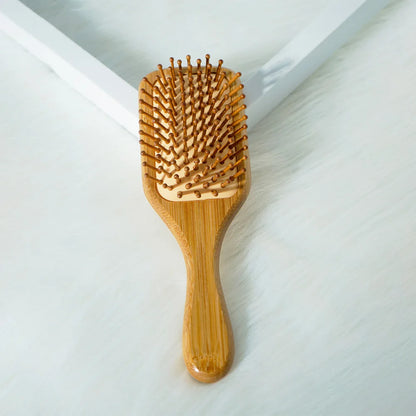 فرشاة شعر من الخيزران - مشط تدليك بوسادة هوائية وأسنان واسعة لتصفيف الشعر والعناية بصحة فروة الرأس
