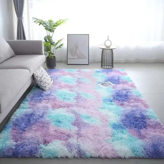 VIKAMA Silk Wool Rug – Tie-Dye Non-Slip Washable Carpet Mat for Children’s Room, Living Room & Bedroom
