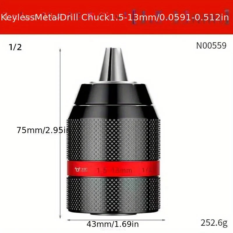 Keyless Drill Chuck Quick Change Conversion Adapter 1/2 Unf Mount 2~13mm Self-Tighten Screwdriver Drill Bits Chucks