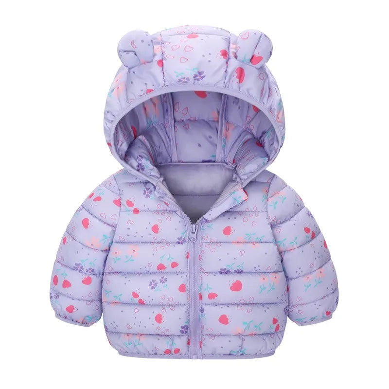Children’s Lightweight Down Jacket with Hood – Boys Girls Autumn Dinosaur Print Coat