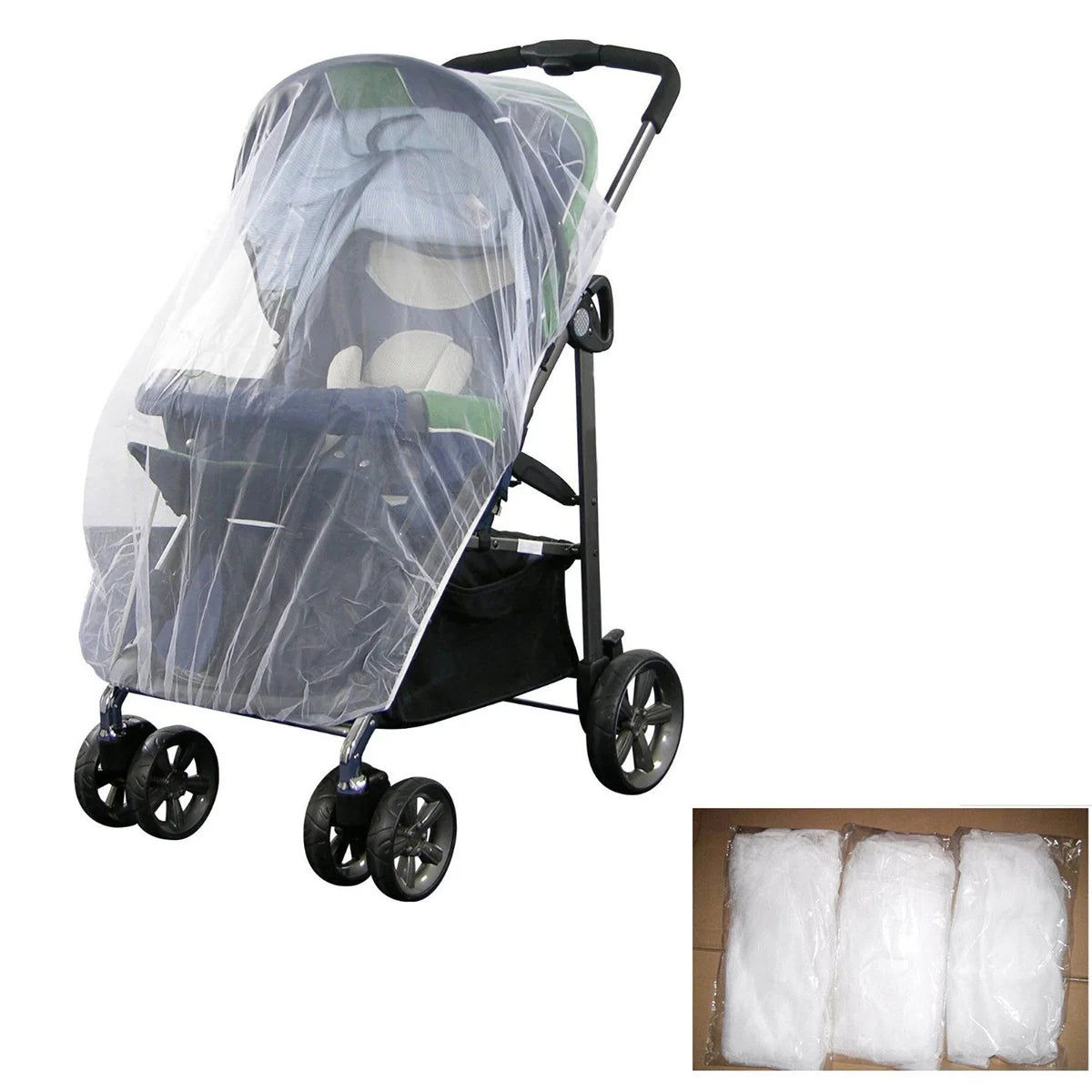 Baby Infant Stroller Mesh Net White Polyester Fabric Elastic Fit Protects from Bees Wasps Flying Insects Large