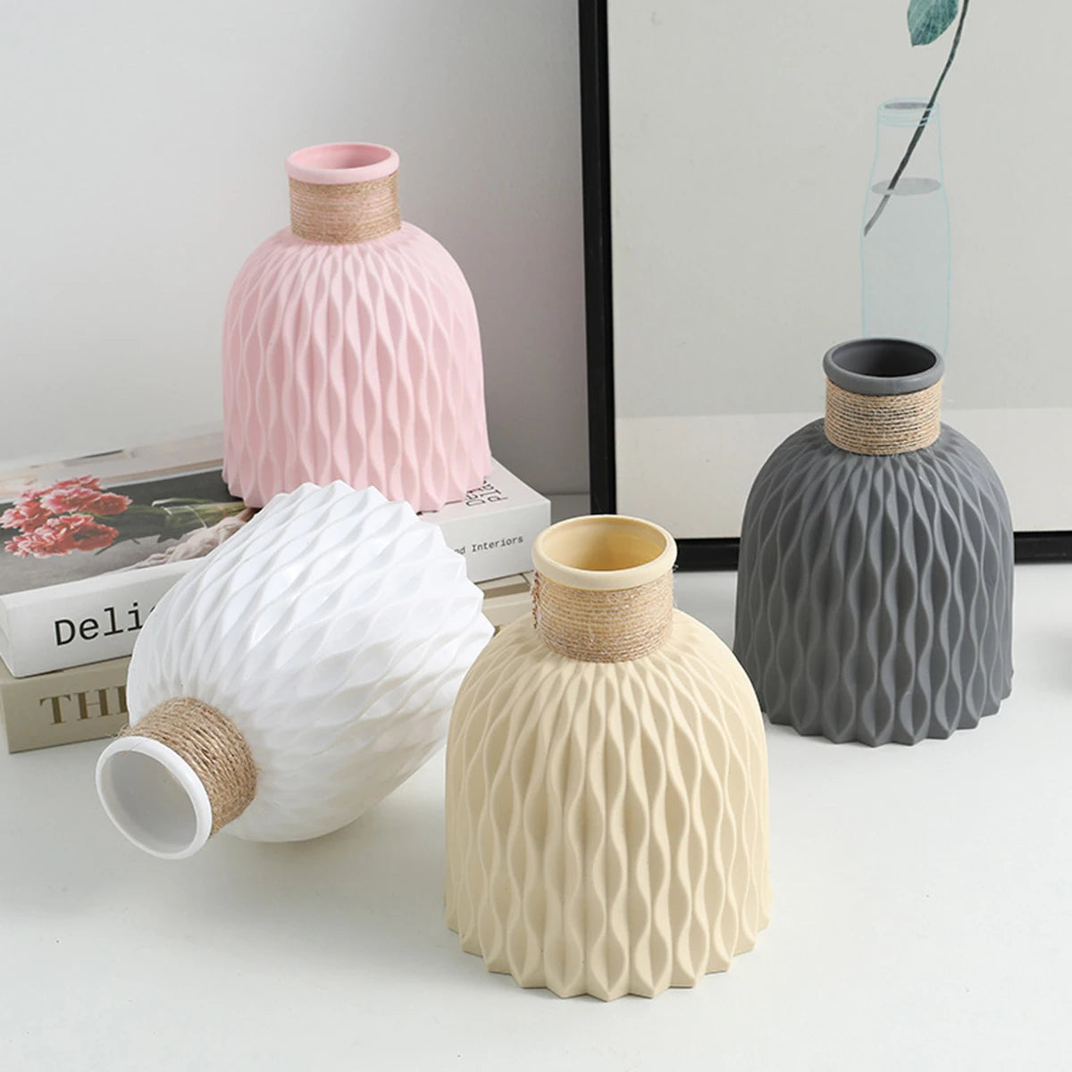 Modern Wave Ripple Plastic Vase – Nordic Flower Pot for Desktop or Table Decoration