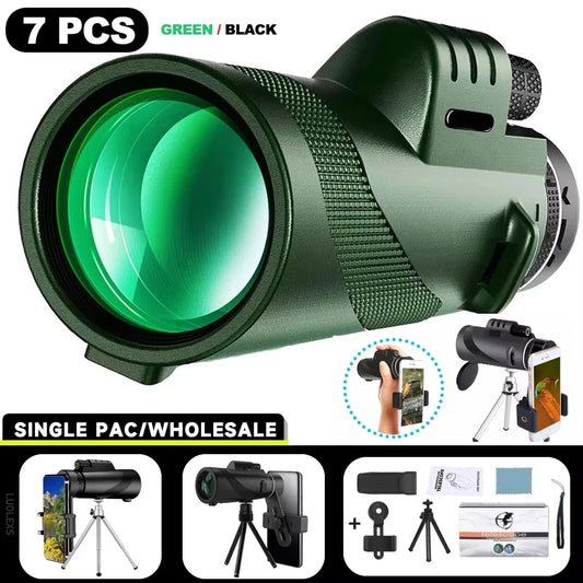 80x100 Monocular Telescope with Tripod & Phone Clip – High Magnification Outdoor Camping & Hiking Telescope