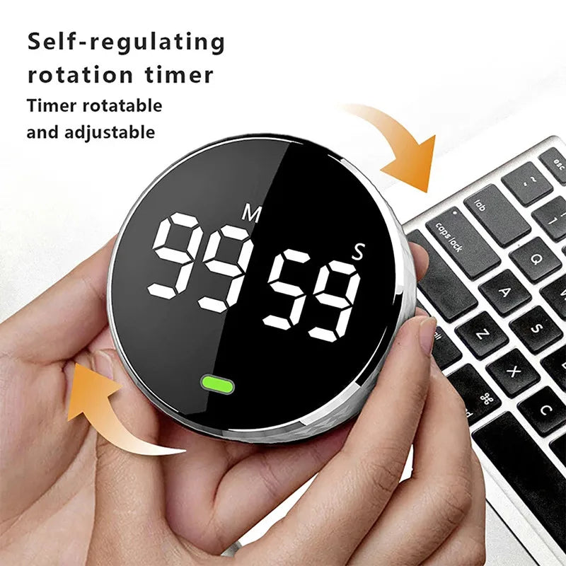Magnetic LED Digital Kitchen Timer – Silent Countdown Clock with Rotary Control for Cooking, Study & Self-Discipline