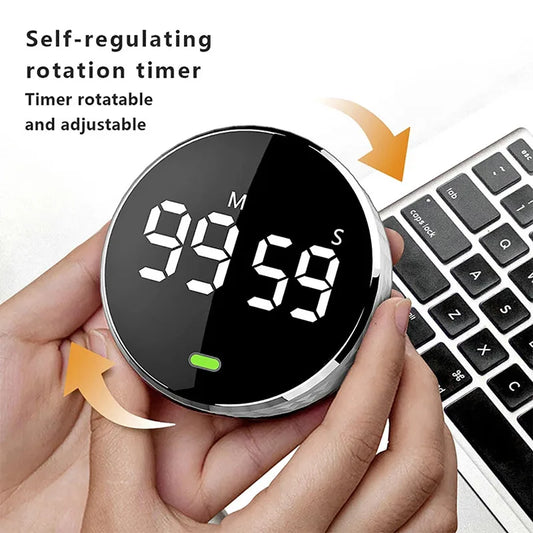 Magnetic LED Digital Kitchen Timer – Silent Countdown Clock with Rotary Control for Cooking, Study & Self-Discipline