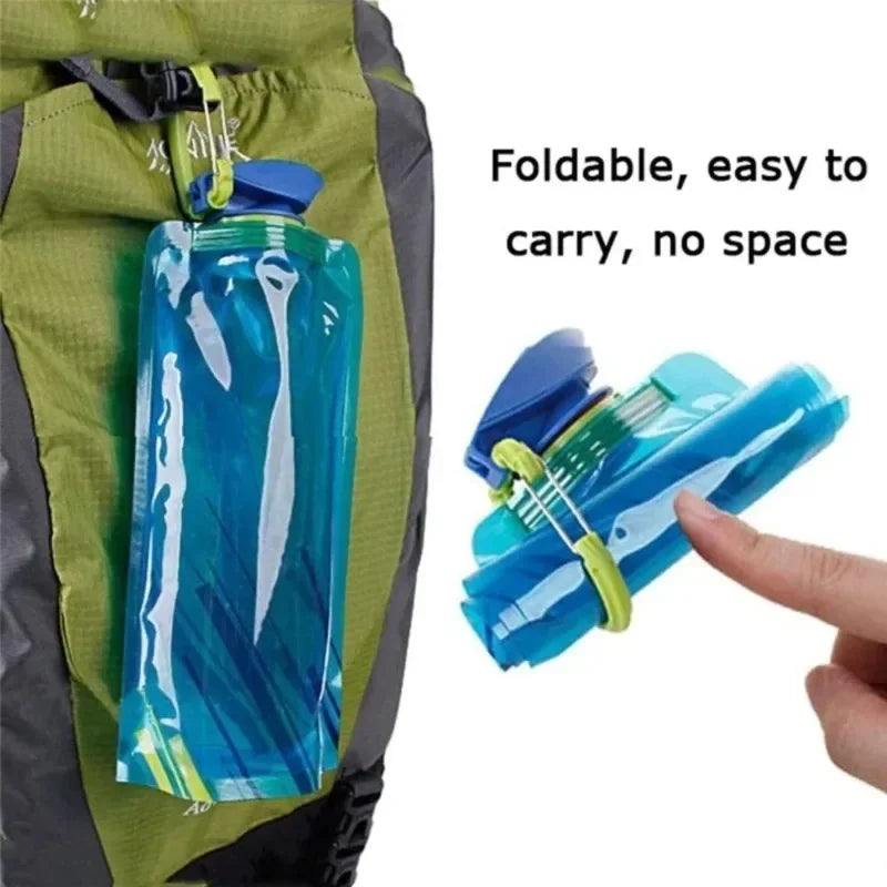 700ml Folding Soft Water Bottle – Ultralight Reusable Bag with Handle & Hook for Hiking & Travel