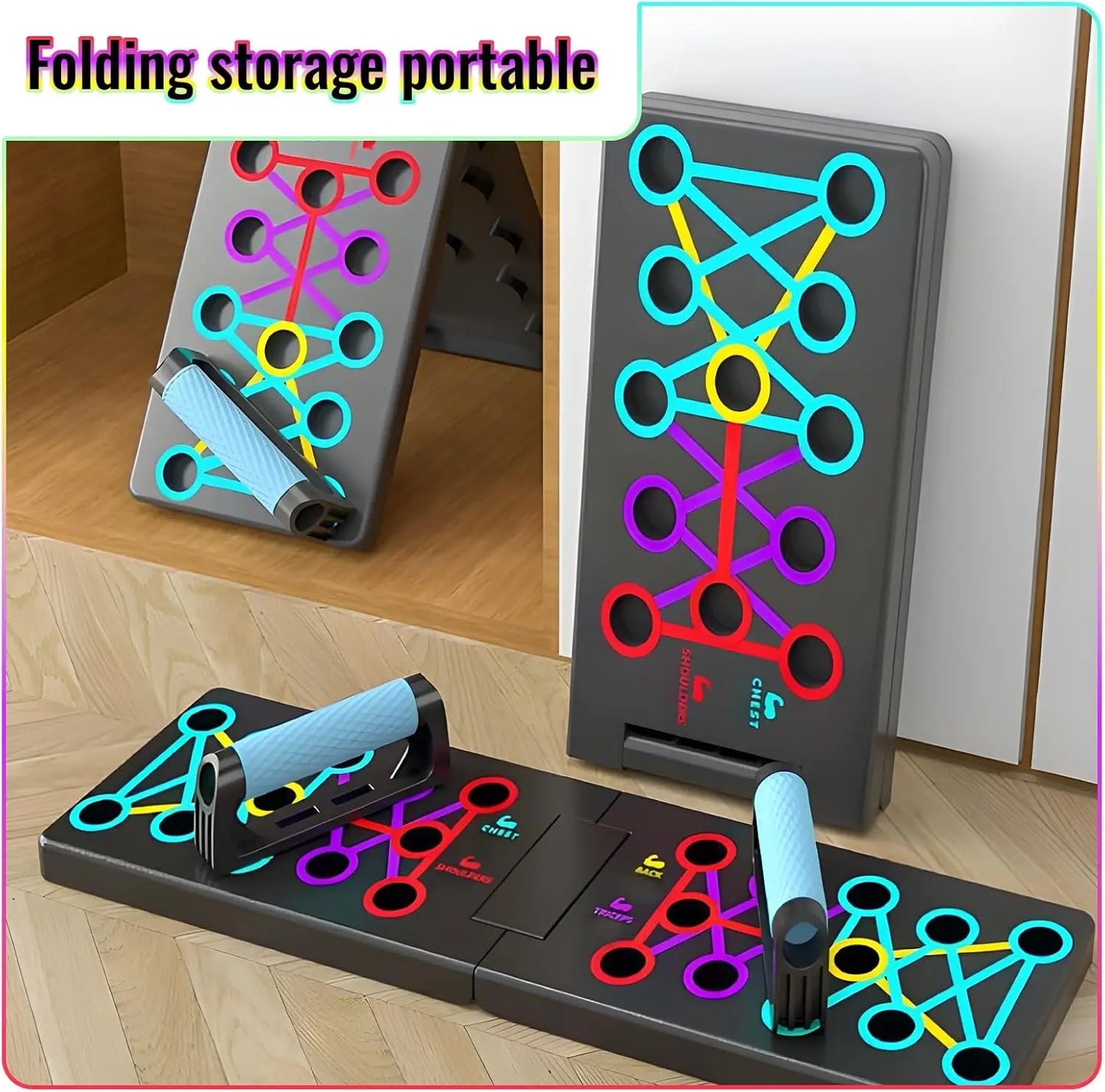 مجموعة ألواح تمارين الضغط المحمولة – قضبان تمارين ضغط متعددة الوظائف قابلة للطي لتمارين الصدر والذراعين والظهر