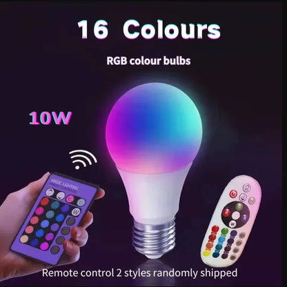 16 Colors RGBW Bulb LED Multicolor Bulb E27 Base 220V Household Lighting Dimmable 24 Key Remote Control Atmosphere Neon Light