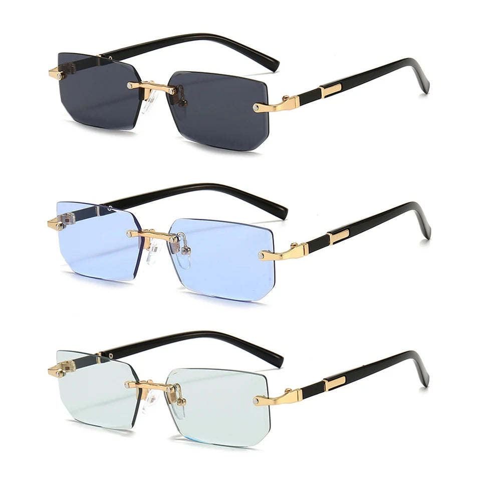 Rimless Sunglasses Rectangle Fashion Popular Women Men Shades Small Square Sun Glasses For Female male Summer Traveling Oculos