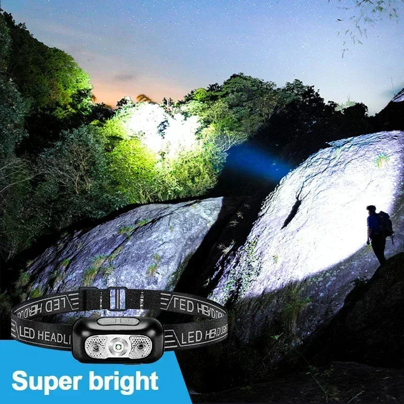 Mini LED Sensor Headlamp – Rechargeable Waterproof Torch for Night Fishing, Hiking, Camping & Cycling