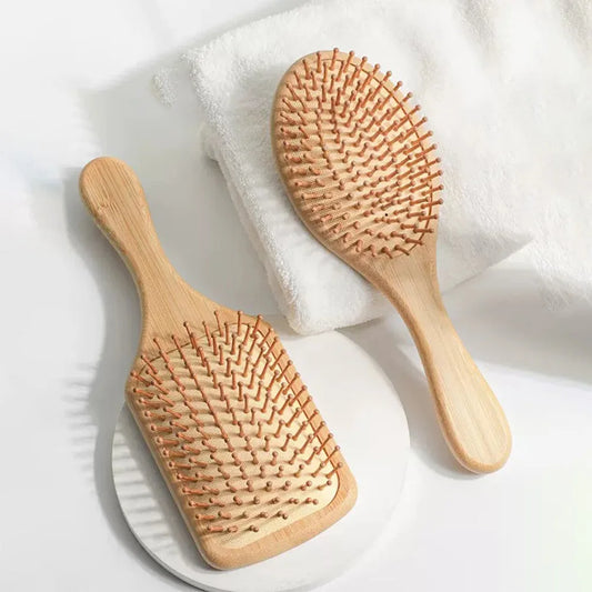 Bamboo Hair Brush – Air Cushion Massage Comb with Wide Teeth for Styling & Scalp Health
