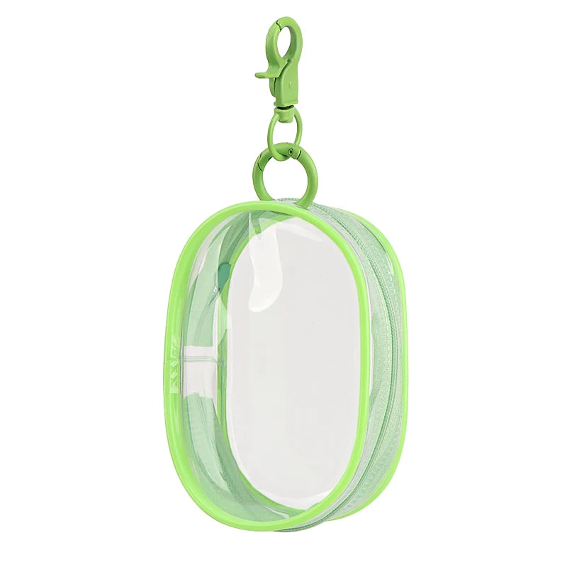 Portable Mini Clear Zipper Storage Bag With Keychain Makeup Brush Travel Cosmetics Organizer Case Cute Pvc Dustproof Bags Tool