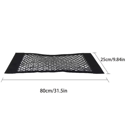 صندوق تخزين شبكي مرن قابل لللصق، يُثبّت على المقعد الخلفي للسيارة، مع ملحقات داخلية للسيارة. 