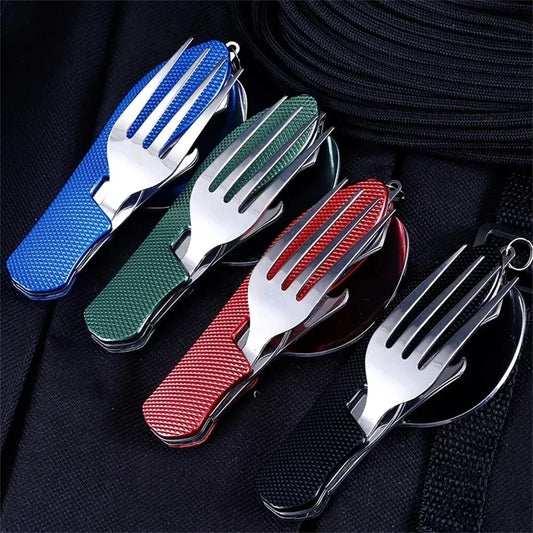 Foldable Camping Utensil Set – Stainless Steel Knife Fork Spoon Combo for Outdoor Travel, Hiking & Picnic