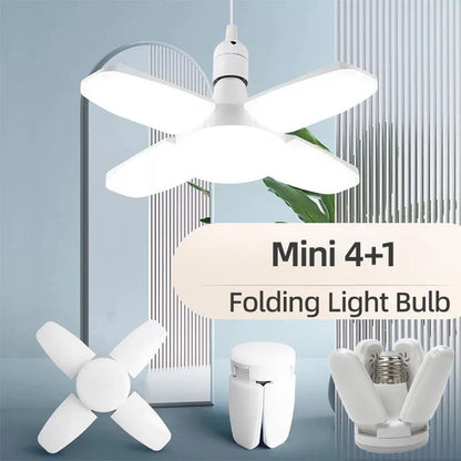 E27 Fan Shape Foldable 28W LED Bulb AC220V/110V Deformation for Home Ceiling Lights Warehouse and Garage White Leaf Light 6500K