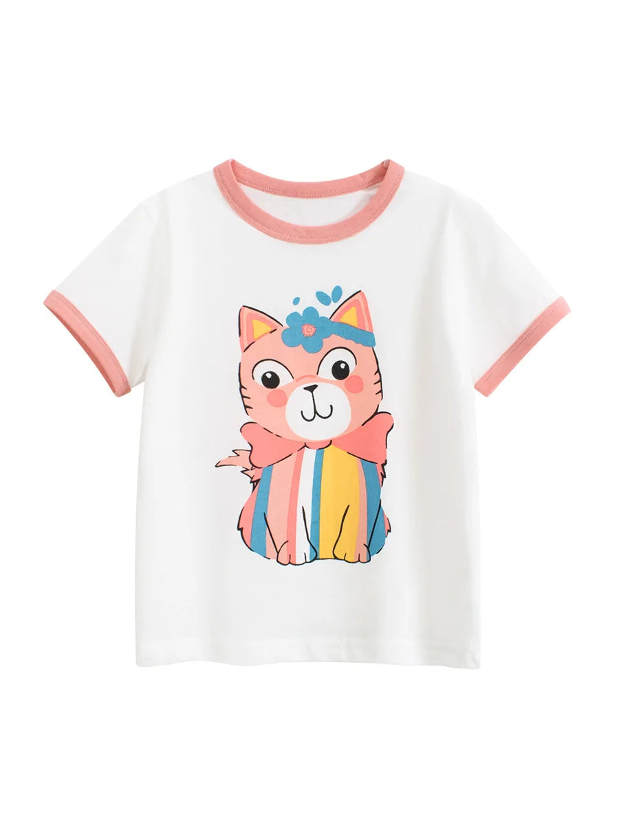 2025 Summer Kids’ Girls Short Sleeve T-Shirts – Printed Little Girl Tops for Toddlers (Ages 2-8 Years)
