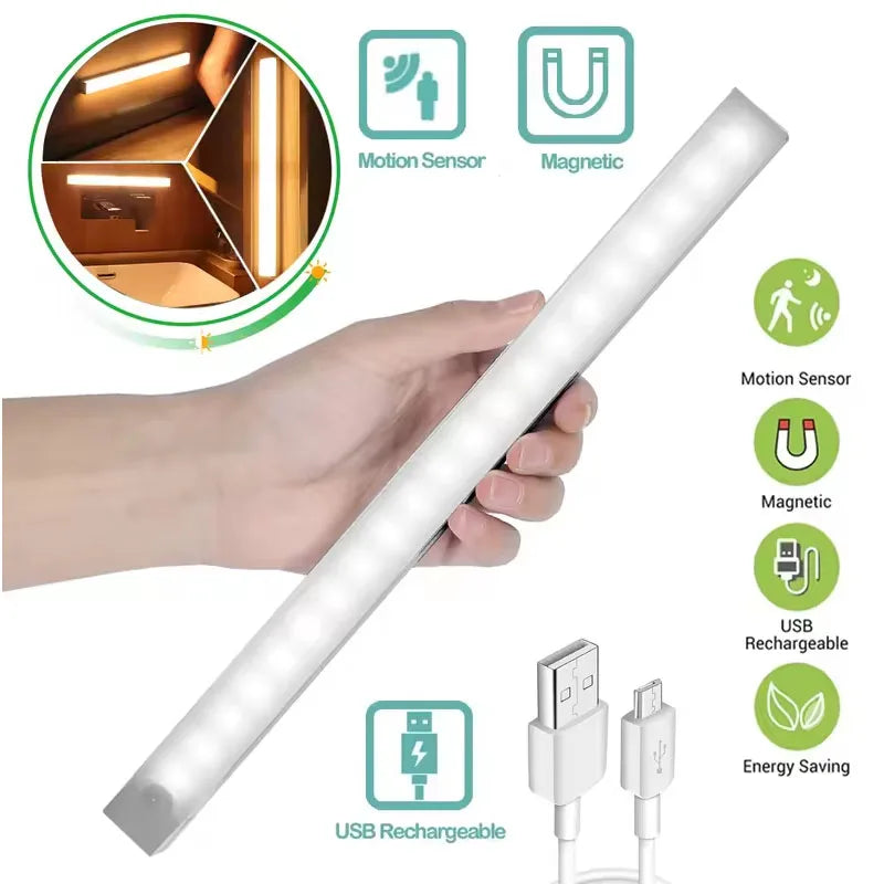 LED Motion Sensor Light Rechargeable Induction Night Light Portable Cordless Magnetic Cabinet Lamp for Kitchen Room Bedside
