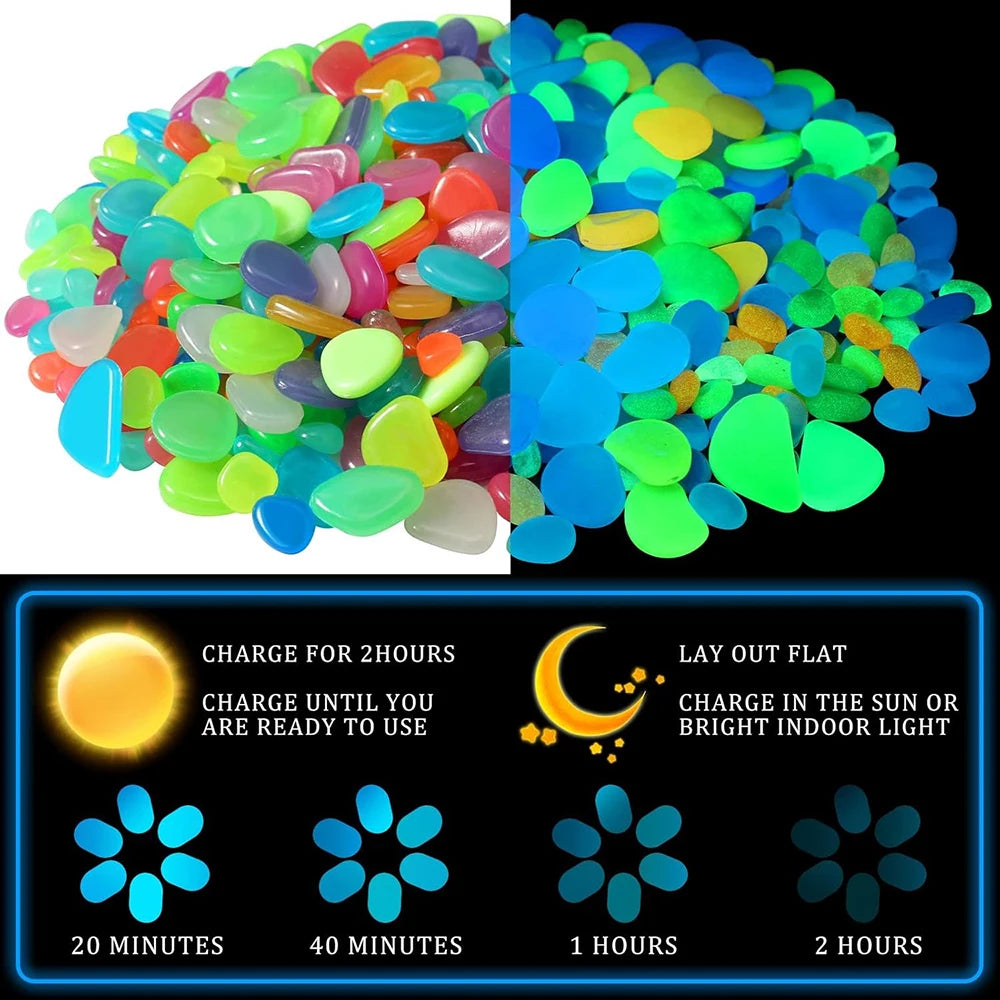50/200PCS Glow in The Dark Rocks Outdoor Luminous Glowing Pebbles Stones Rocks for Indoor Outdoor Decorations Garden Lawn Yard