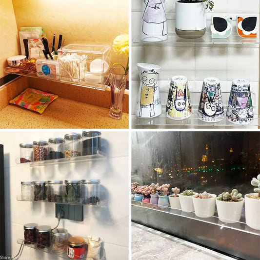 Clear Acrylic Floating Shelf Wall Mounted Organizer – Thick Transparent Display Ledge for Bathroom, Kitchen, Bedroom (20-50cm)