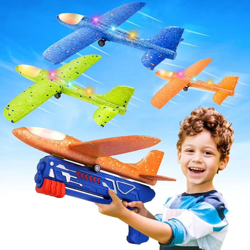 12.2" LED Foam Airplane Launcher Toy – Outdoor Flying Glider Catapult Gun for Kids Boys Birthday Gift