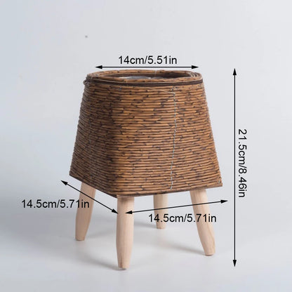 Nordic Rattan Plant Stand – Woven Flower Pot with Legs for Home & Garden