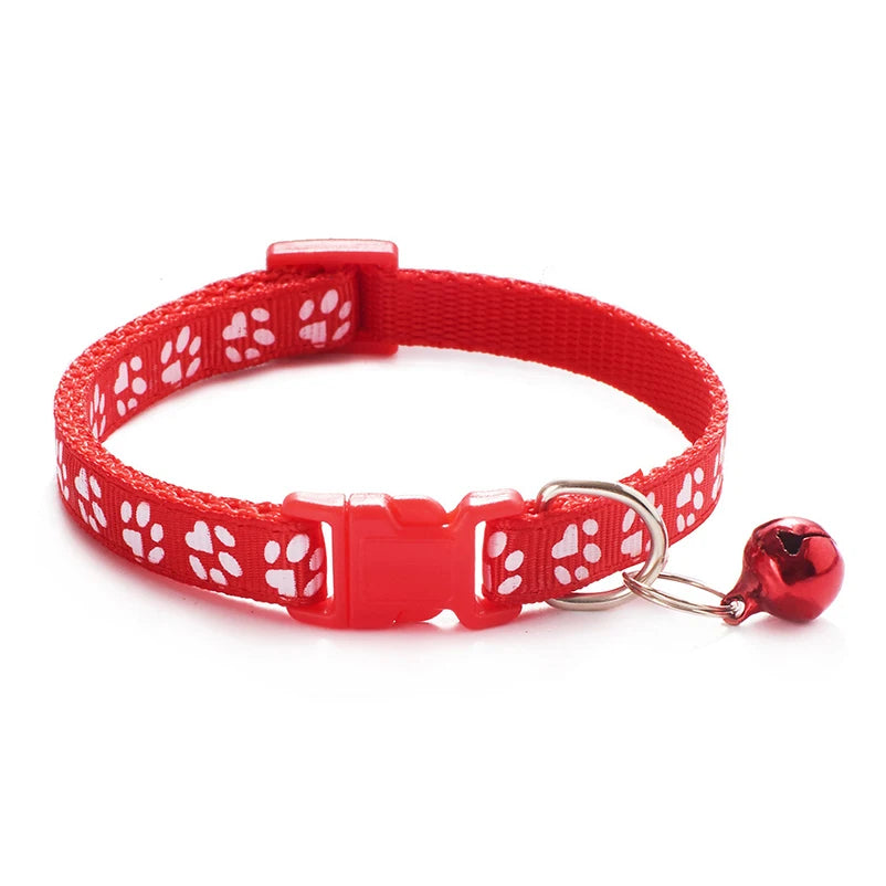 Adjustable Cat Collar with Bell – Dog Print Pet Necklace in Multiple Colors