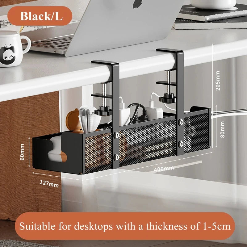 Under Table Storage Rack – Metal Cable Management Tray & Wire Organizer for Home & Office Desk