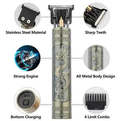 ماكينة حلاقة الشعر الكهربائية T9 القابلة لإعادة الشحن عبر منفذ USB، ماكينة حلاقة وتشذيب لحية الرجال، أداة تشذيب اللحية التقنية للعناية بالشعر الرجالي وقصه