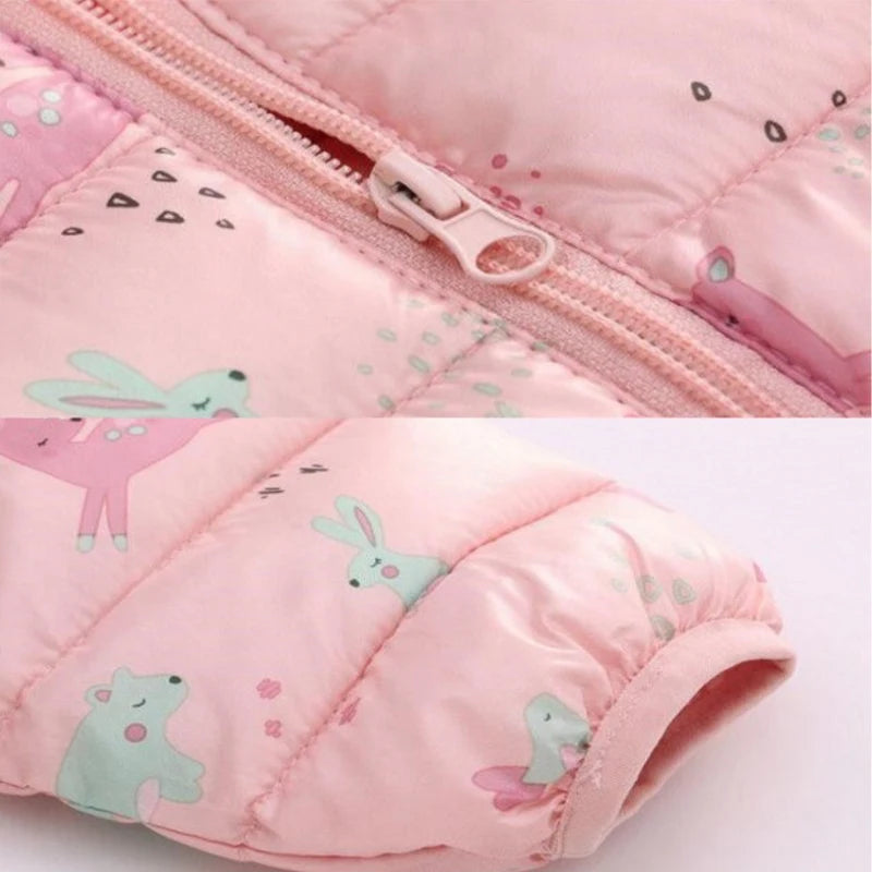 Children’s Lightweight Down Jacket with Hood – Boys Girls Autumn Dinosaur Print Coat