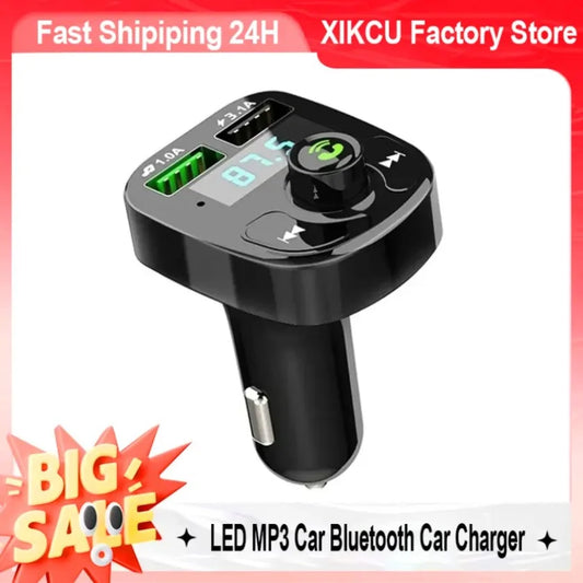 XIKCU Bluetooth-compaitable 5.0 LED MP3 Car Bluetooth FM Hands-Free Transmitter 3.1A QC3.0 PD Type C Dual USB Car Charger