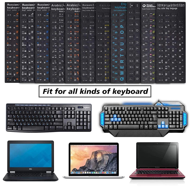 Multilingual Frosted PVC Keyboard Stickers – English, Spanish, Italian & Korean Language Keyboard Decals for Laptop & Desktop PC
