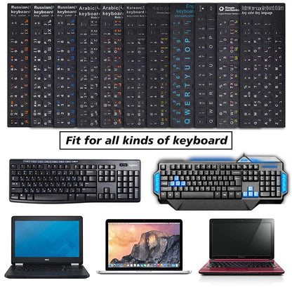 Multilingual Frosted PVC Keyboard Stickers – English, Spanish, Italian & Korean Language Keyboard Decals for Laptop & Desktop PC