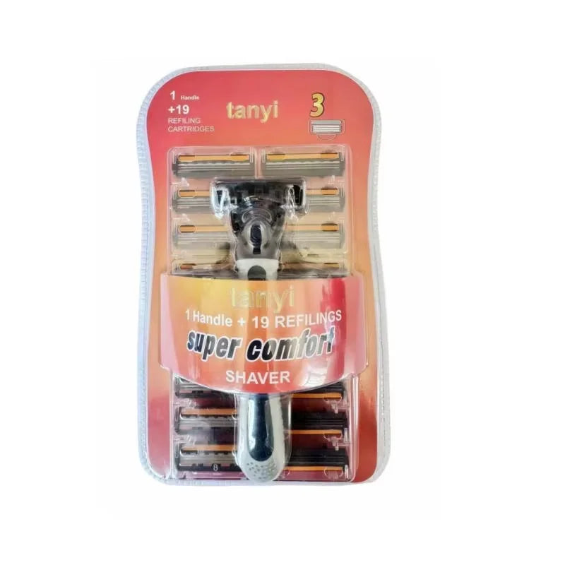 ماكينة حلاقة قابلة لإعادة الاستخدام بثلاث طبقات - نظام حلاقة متعدد الأدوات مع 18 شفرة