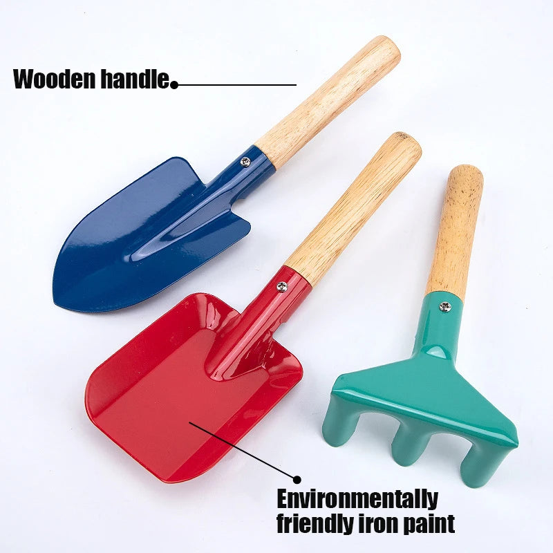 Children’s Wooden Handle Beach Shovel Set – Kids Sand Digging & Gardening Tools