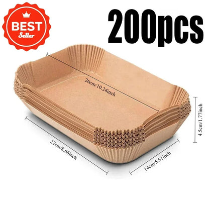 Extra Large Rectangular Paper Air Fryer Liners - Non-Stick, Easy Clean, Space Saving, Oven Safe, Disposable Paper Baskets And Bo