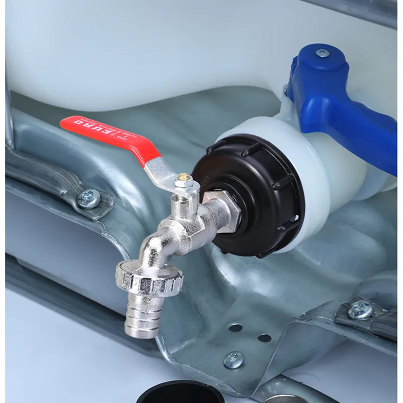 وصلة صنبور خزان IBC S60x6 - محول توصيل مياه ذو خيط خشن لتركيبات خراطيم الحدائق مقاس 1/2 بوصة و 3/4 بوصة (يناسب خزانات سعة 1000 لتر)