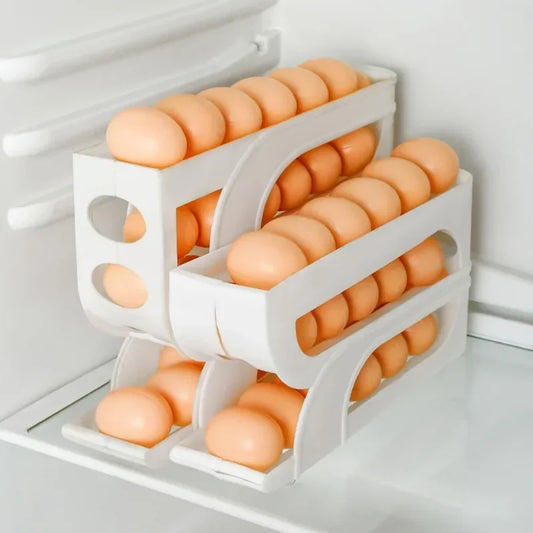 Large Capacity Egg Roller Storage Box – Four-Tier Egg Holder for Fridge Organization & Kitchen Storage