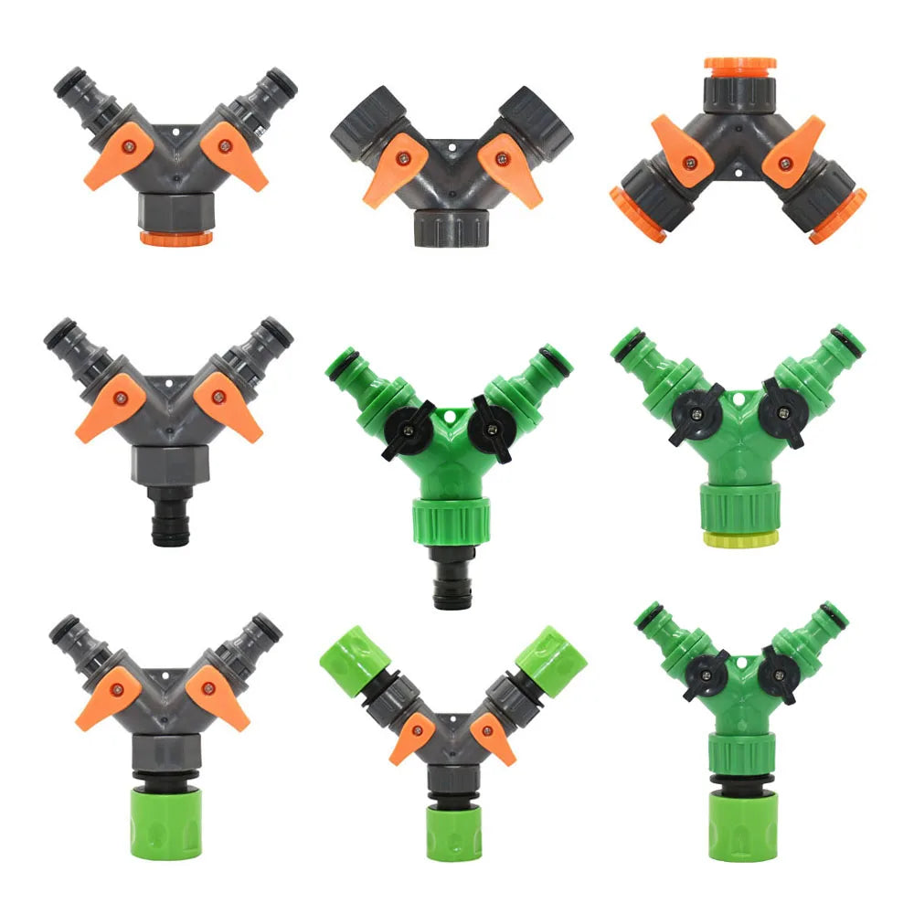 2-Way Tap Hose Splitter – 1/2" & 3/4" Garden Y Splitter with Adjustable Valve Control