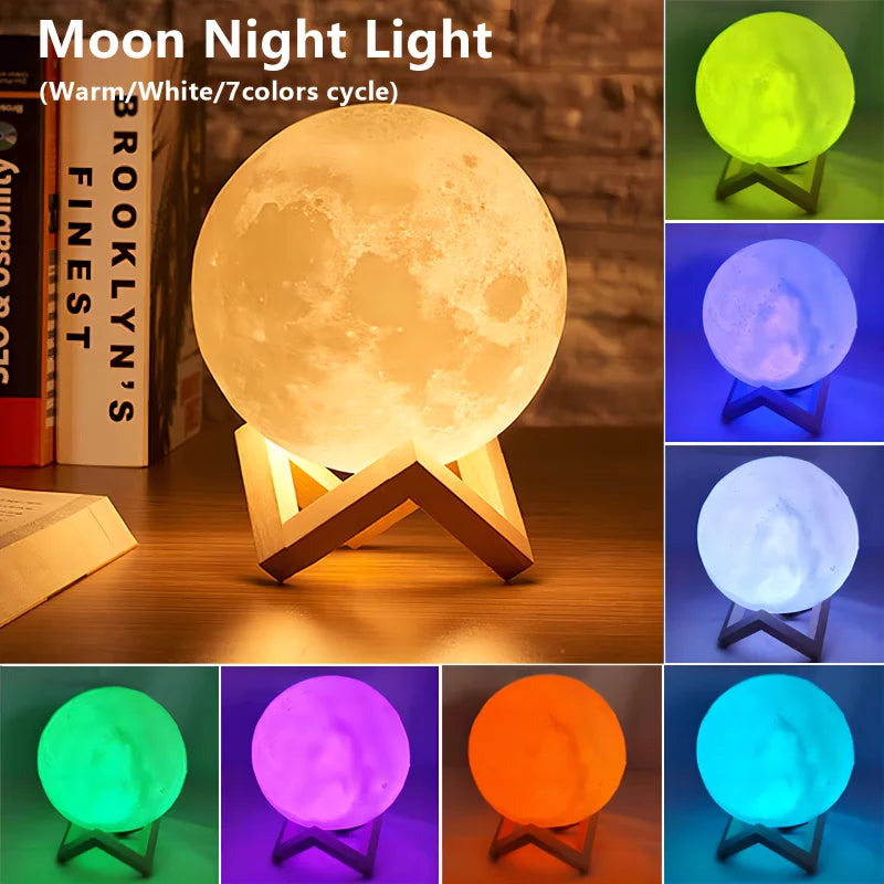 LED Moon Night Light – 3D Galaxy Lamp for Bedroom Décor, Gifts for Girls, Boys & Kids