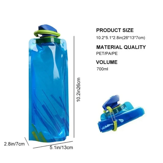 700ml Folding Soft Water Bottle – Ultralight Reusable Bag with Handle & Hook for Hiking & Travel