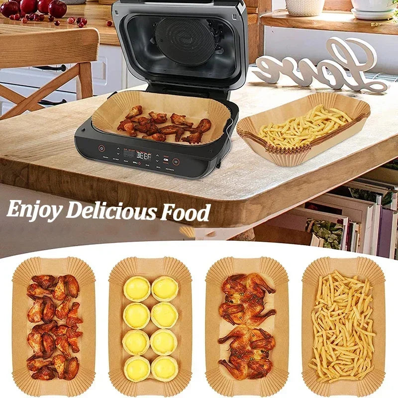 Extra Large Rectangular Paper Air Fryer Liners - Non-Stick, Easy Clean, Space Saving, Oven Safe, Disposable Paper Baskets And Bo