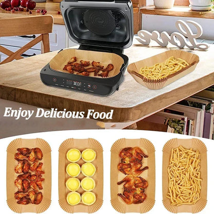 Extra Large Rectangular Paper Air Fryer Liners - Non-Stick, Easy Clean, Space Saving, Oven Safe, Disposable Paper Baskets And Bo