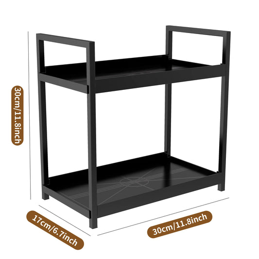 2-Tier Multifunctional Countertop Storage Rack – Large-Capacity Bathroom Cosmetic & Kitchen Spice Holder in Black and White