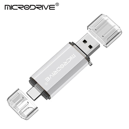 محرك أقراص فلاش USB من النوع C بتقنية OTG 2 في 1، يدعم USB 2.0 وMicro USB، متوفر بسعات 128 جيجابايت، 64 جيجابايت، 32 جيجابايت، 16 جيجابايت، 8 جيجابايت، و4 جيجابايت.