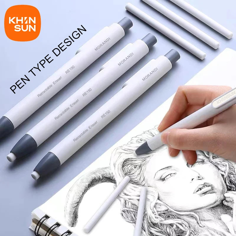 ممحاة قلم رصاص قابلة للسحب من KHINSUN - ممحاة مطاطية على شكل قلم لدقة ونظافة فائقة
