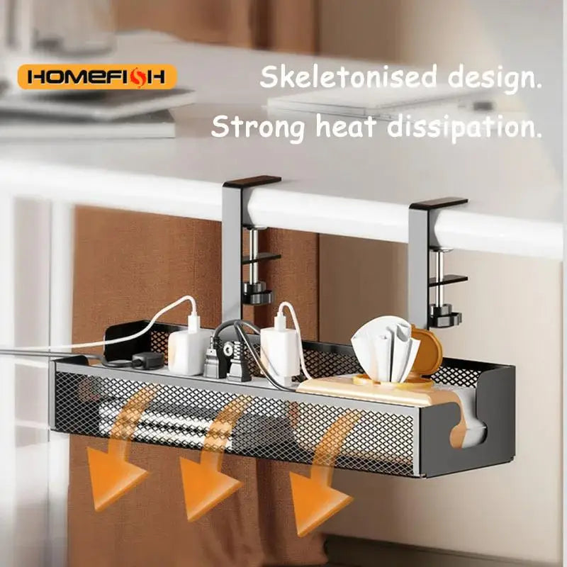 Under Table Storage Rack – Metal Cable Management Tray & Wire Organizer for Home & Office Desk
