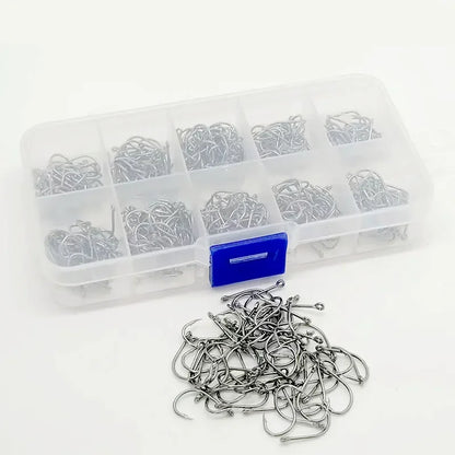 400Pcs Carbon Steel Carp Fishing Hooks – Barbed Fishhook Set with Storage Box (Sizes 3#–12#)