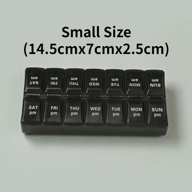 منظم حبوب للسفر لمدة 7 أيام - علبة حبوب أسبوعية محمولة مع 14 خانة للفيتامينات والأدوية