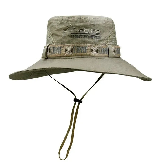Summer Men Bucket Hat – Outdoor UV Protection Wide Brim Panama Safari Fishing & Hiking Cap
